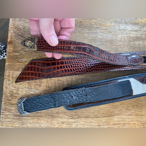 🌸Set of 2 Vintage FALCHI/APPLE ACC Cowboy Leather Belts - Picture 6 of 11